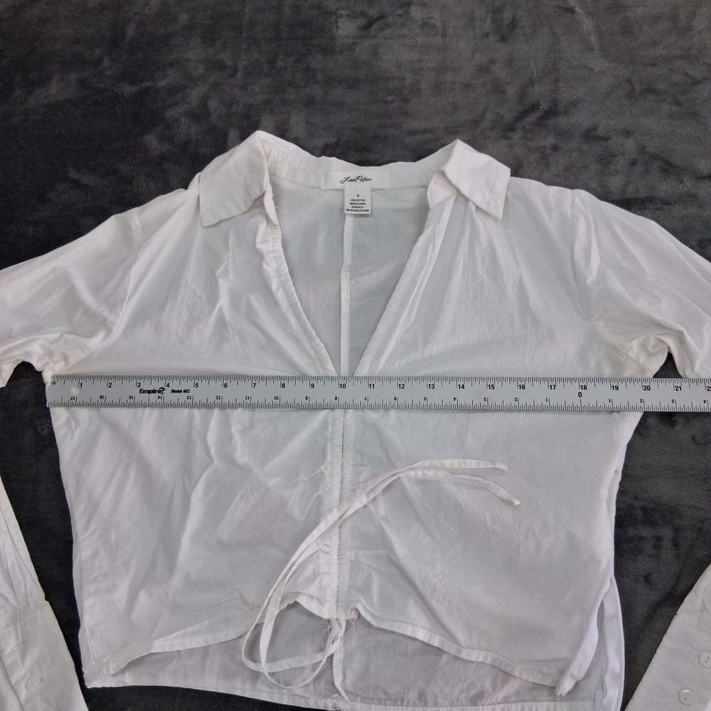 Love Potion Cinched Front Blouse Womens Small White Cotton Long Sleeve Cropped - Picture 6 of 10